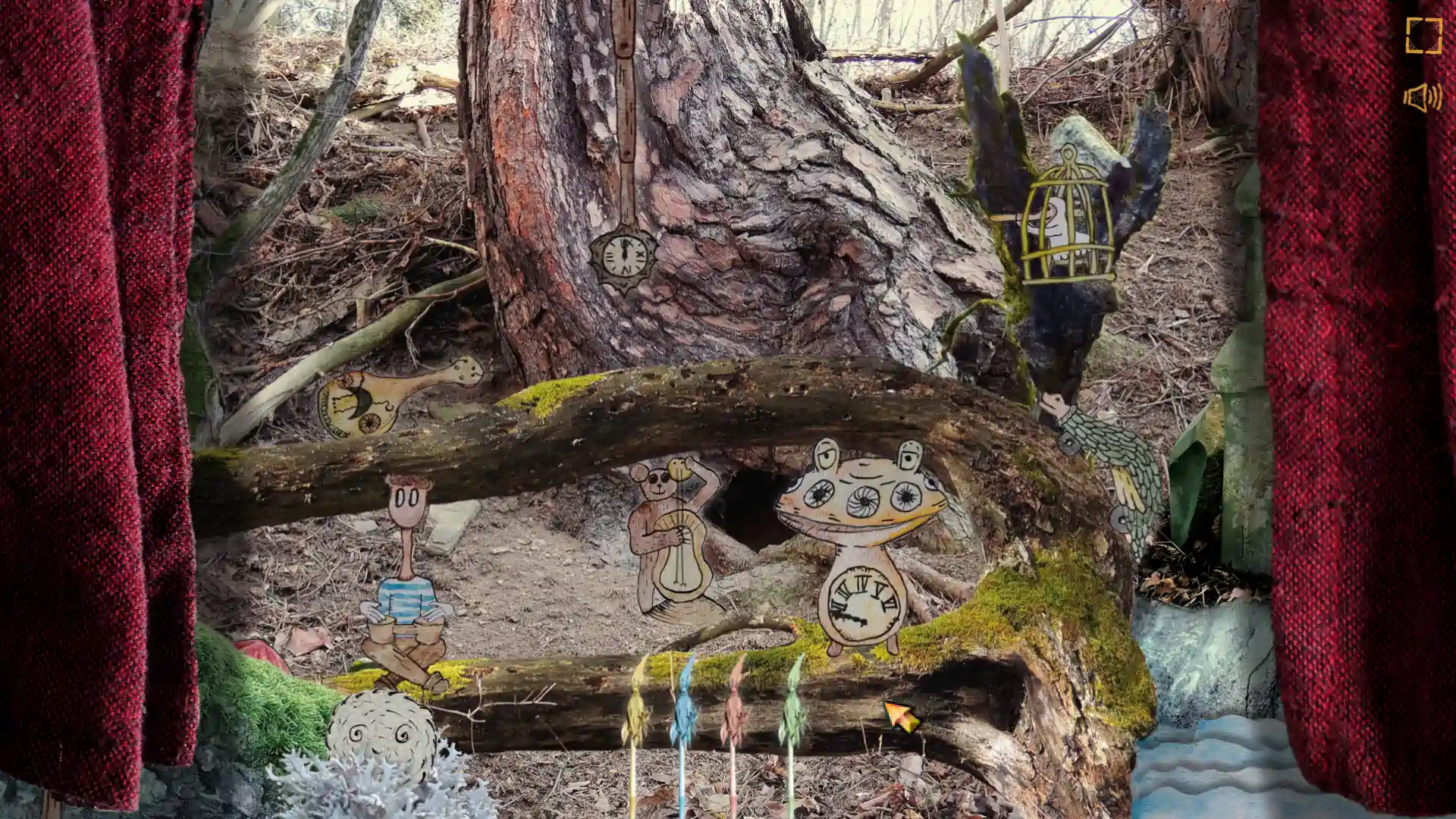 Snímek obrazovky z hudební interaktivní hry Lesofon