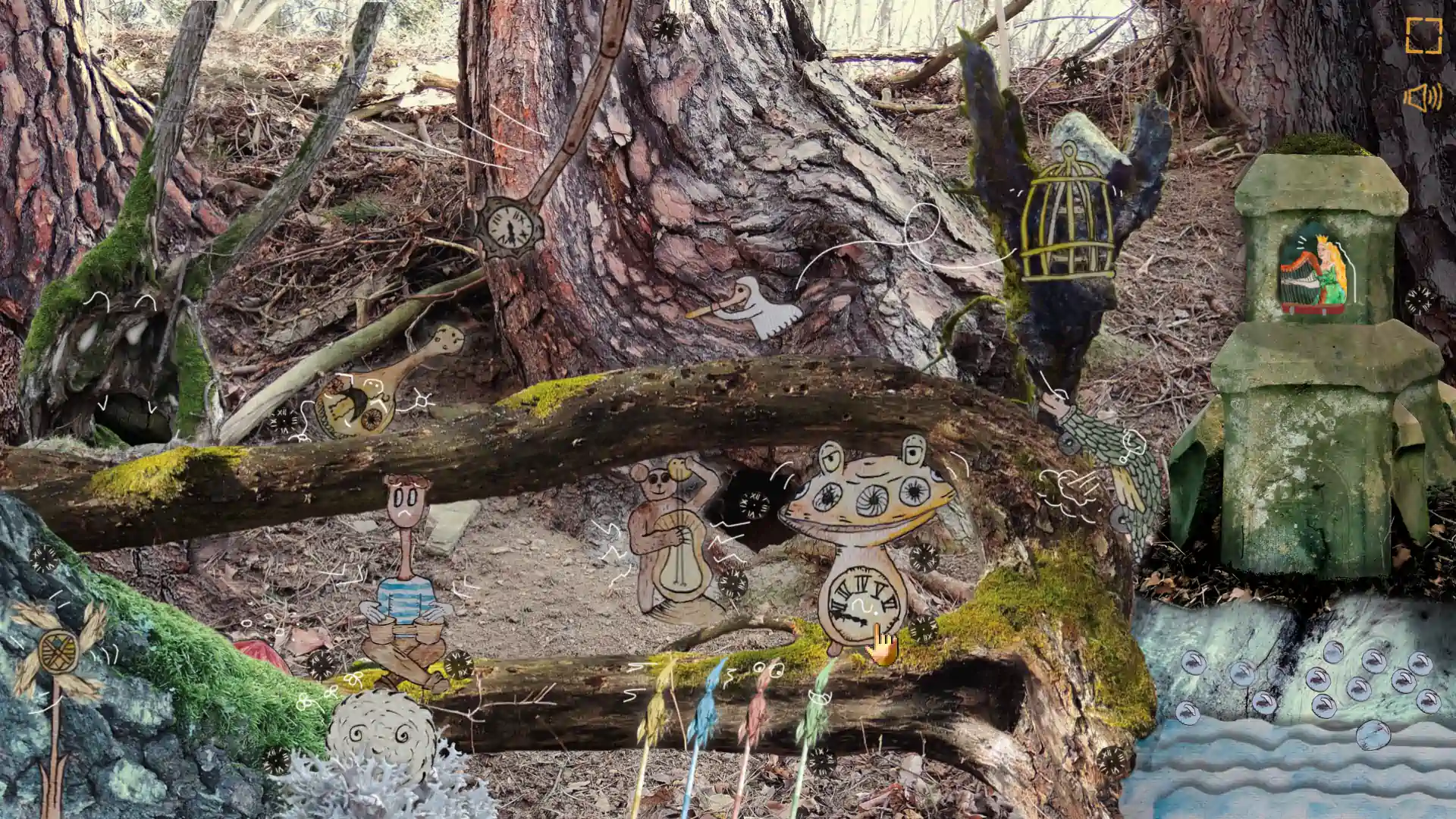 Snímek obrazovky z hudební interaktivní hry Lesofon